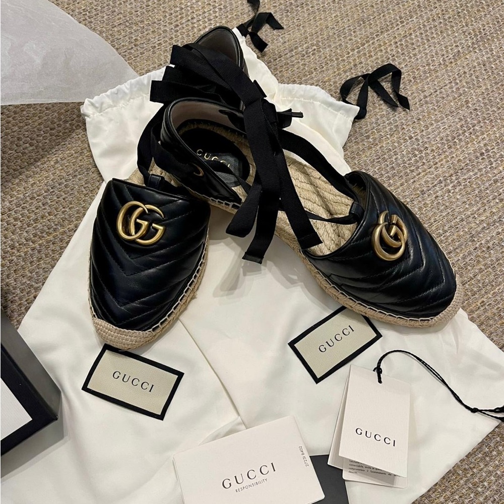 Gucci Black Espadrilles with Gold Accents - Picture 2 of 15